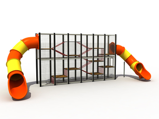 Parco giochi per arrampicata all'aperto per bambini con scivolo colorato per parco divertimenti