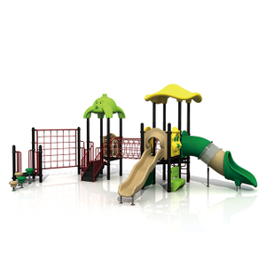 Parco giochi della foresta dei bambini in età prescolare con l'attrezzatura all'aperto del playset dello scorrevole per il parco